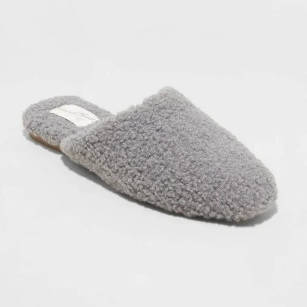 NWT Gray Margot Mules Universal Thread Sherpa Shoes Slippers Slip On - Picture 1 of 3